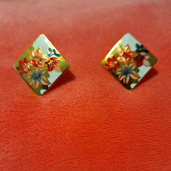 Vintage Cloisonne Earrings - Picture 1 of 4